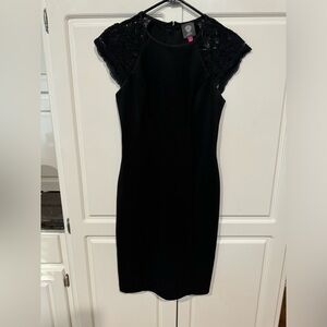 Vince Camuto Lace Cap Sleeve Dress, Black, Size 2